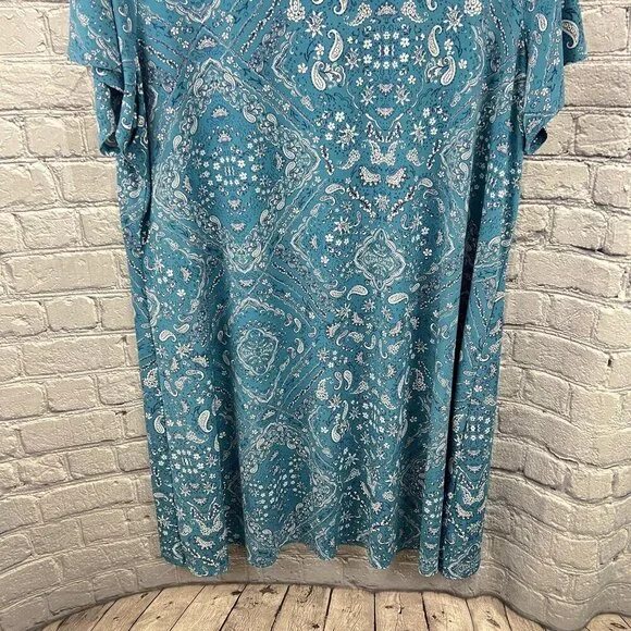 CJ Banks Blue Paisley Round-Neck Short Sleeve  Shift Dress - Women's 2X - Picture 5 of 6